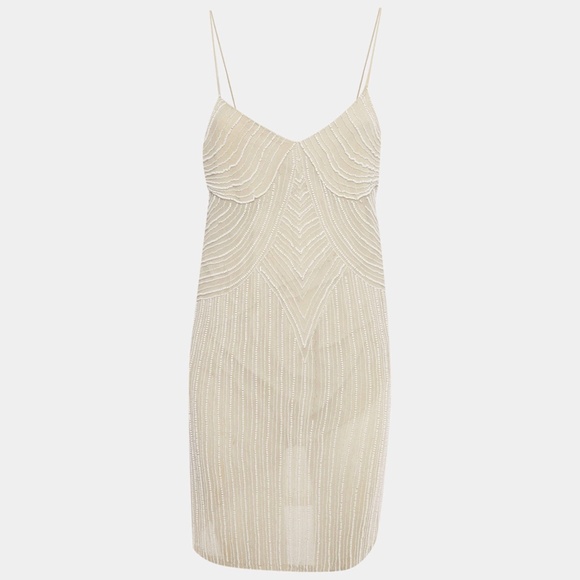 Stella McCartney Dresses & Skirts - Stella McCartney Beige Silk Chiffon Beaded Mini Dress – Size 40